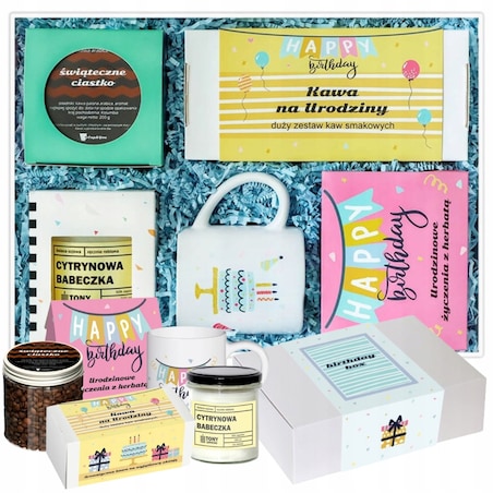 BIG BOX SŁODKA NIESPODZIANKA - prezent dla solenizanta z kawą i herbatą