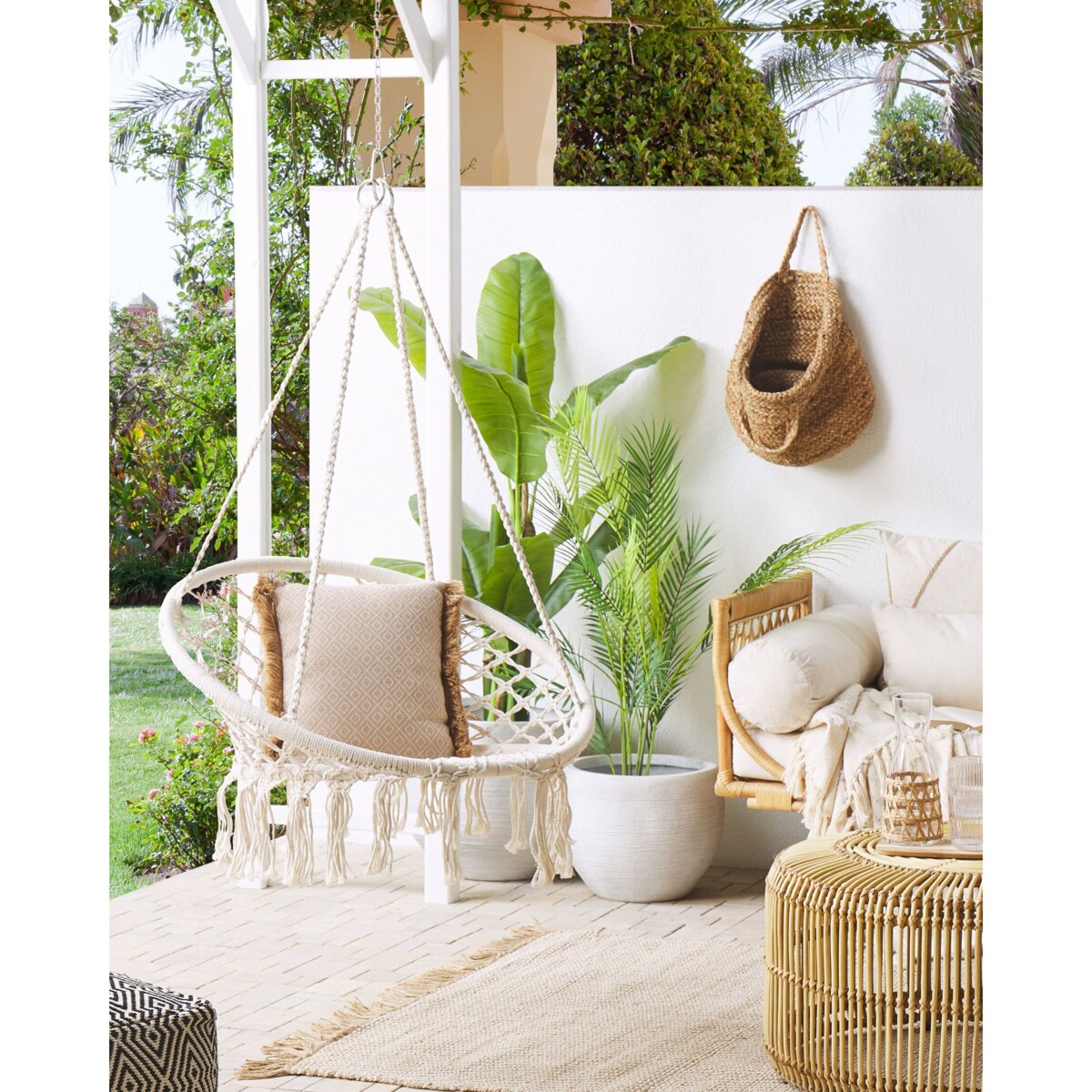 Fotel wiszący huśtawka makrama biały GABELLA