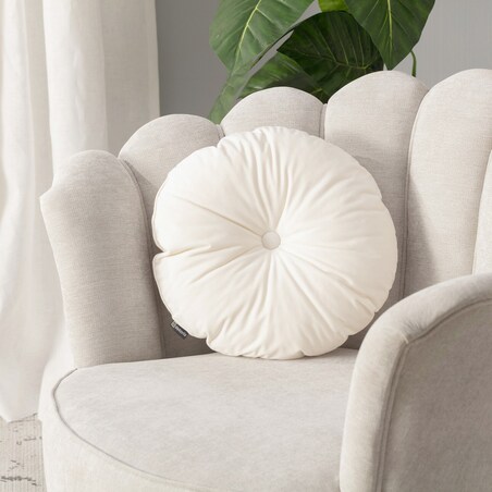 Poduszka okrągła z guzikiem, śmietankowa biel, ⌀37 cm, Velvet