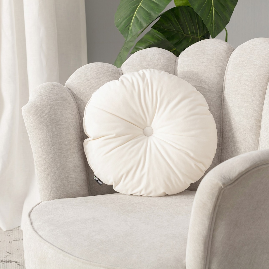 Poduszka okrągła z guzikiem, śmietankowa biel, ⌀37 cm, Velvet