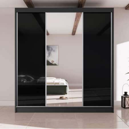 Szafa przesuwna VIOLA V200 z lustrem do garderoby, sypialni - czarna