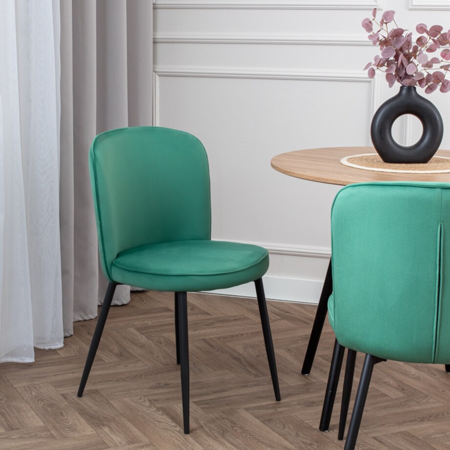 Krzesło tapicerowane do salonu jadalni welurowe wygodne zielone