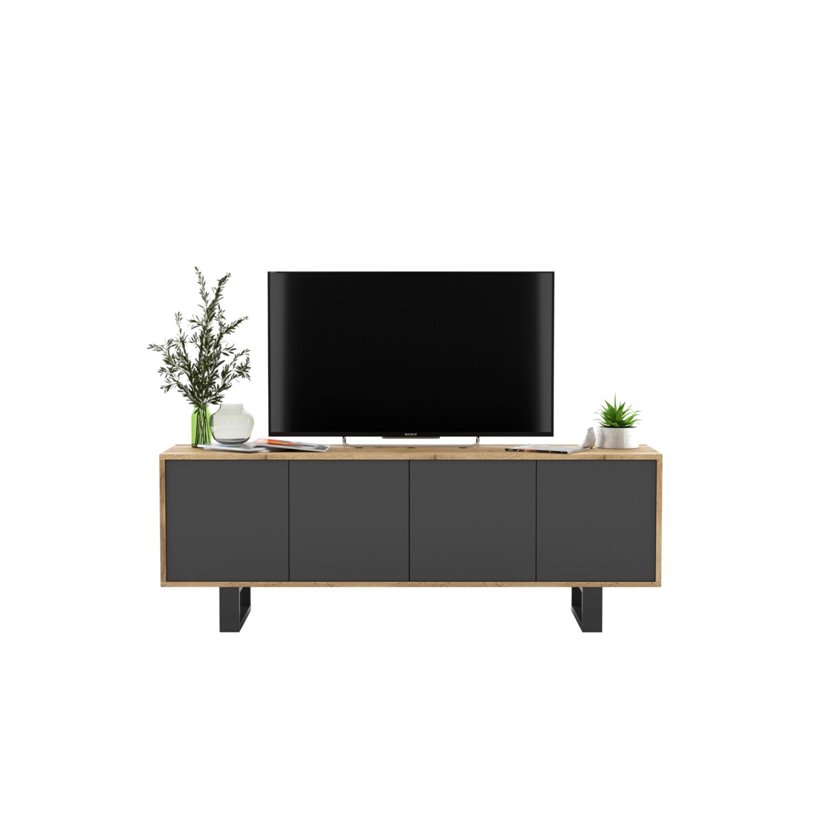 Nowoczesna Szafka RTV Loft Komoda RTV 150 cm Dąb Wotan Grafit MAT