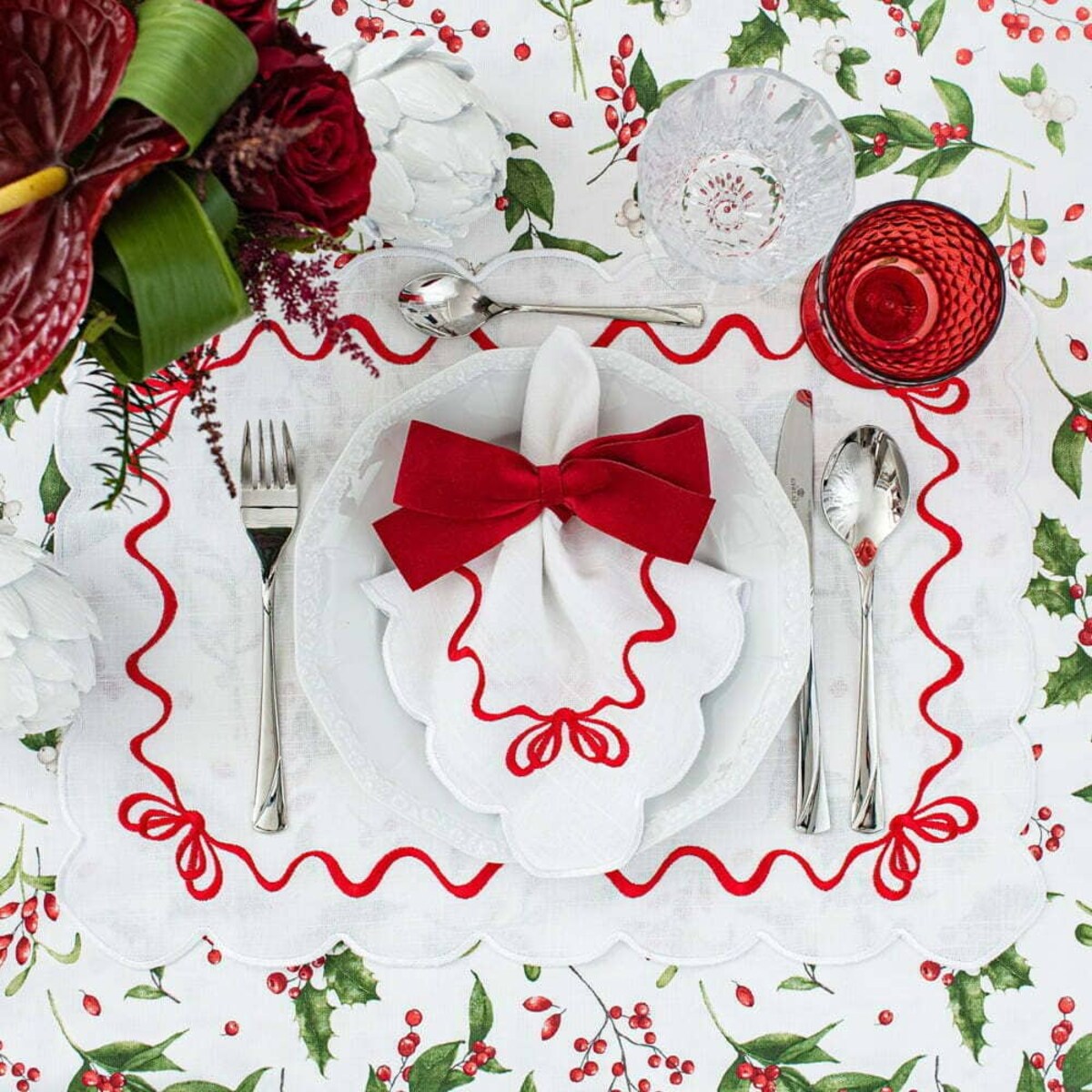 Haftowane podkładki Red Christmas Bows