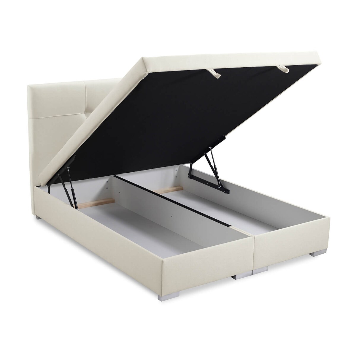 Łóżko tapicerowane BEHATI 140x200 z pojemnikiem, Jasny Beż, tkanina Megan 353