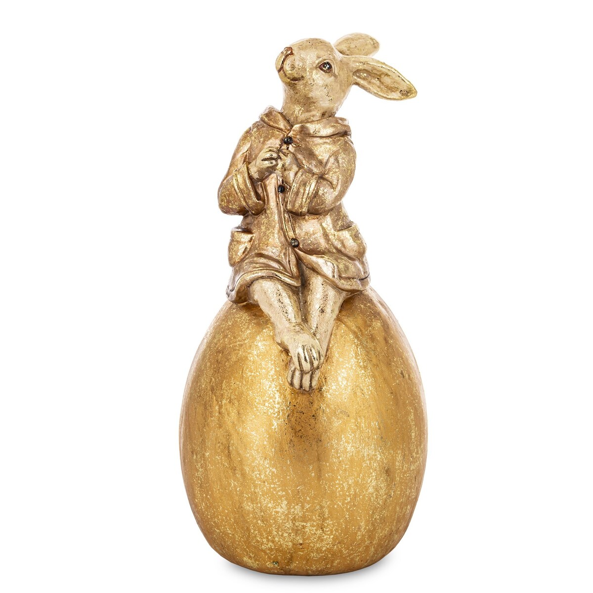 Duża dekoracja - złoty królik na złotym jajku 30,5x14x14 cm