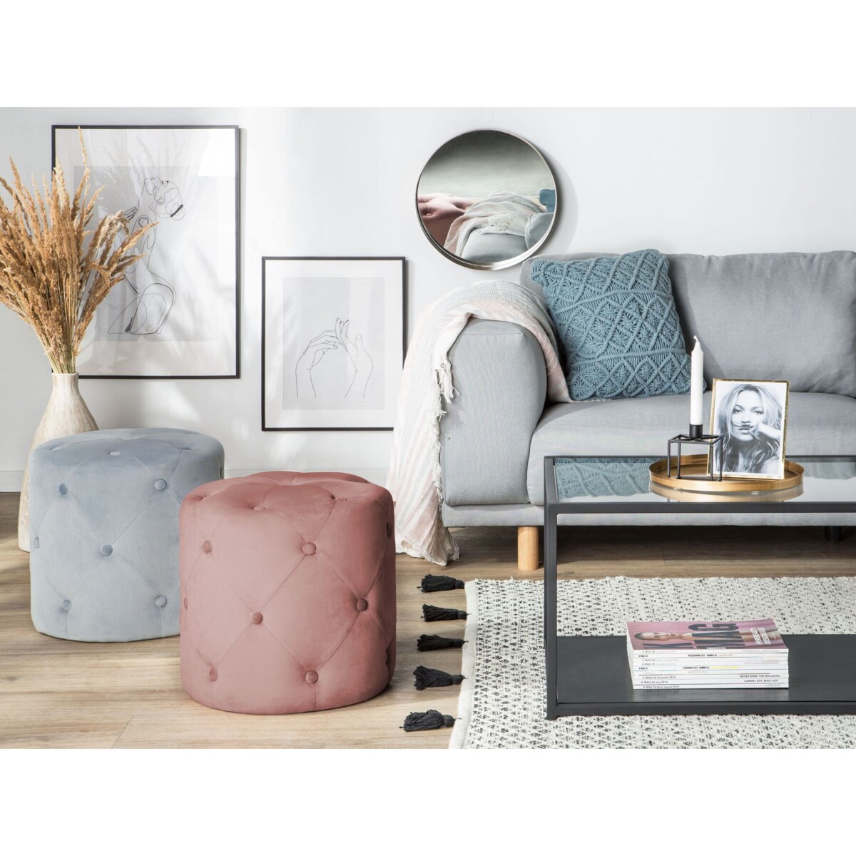 Puf welurowy ⌀ 40 cm różowy COROLLA