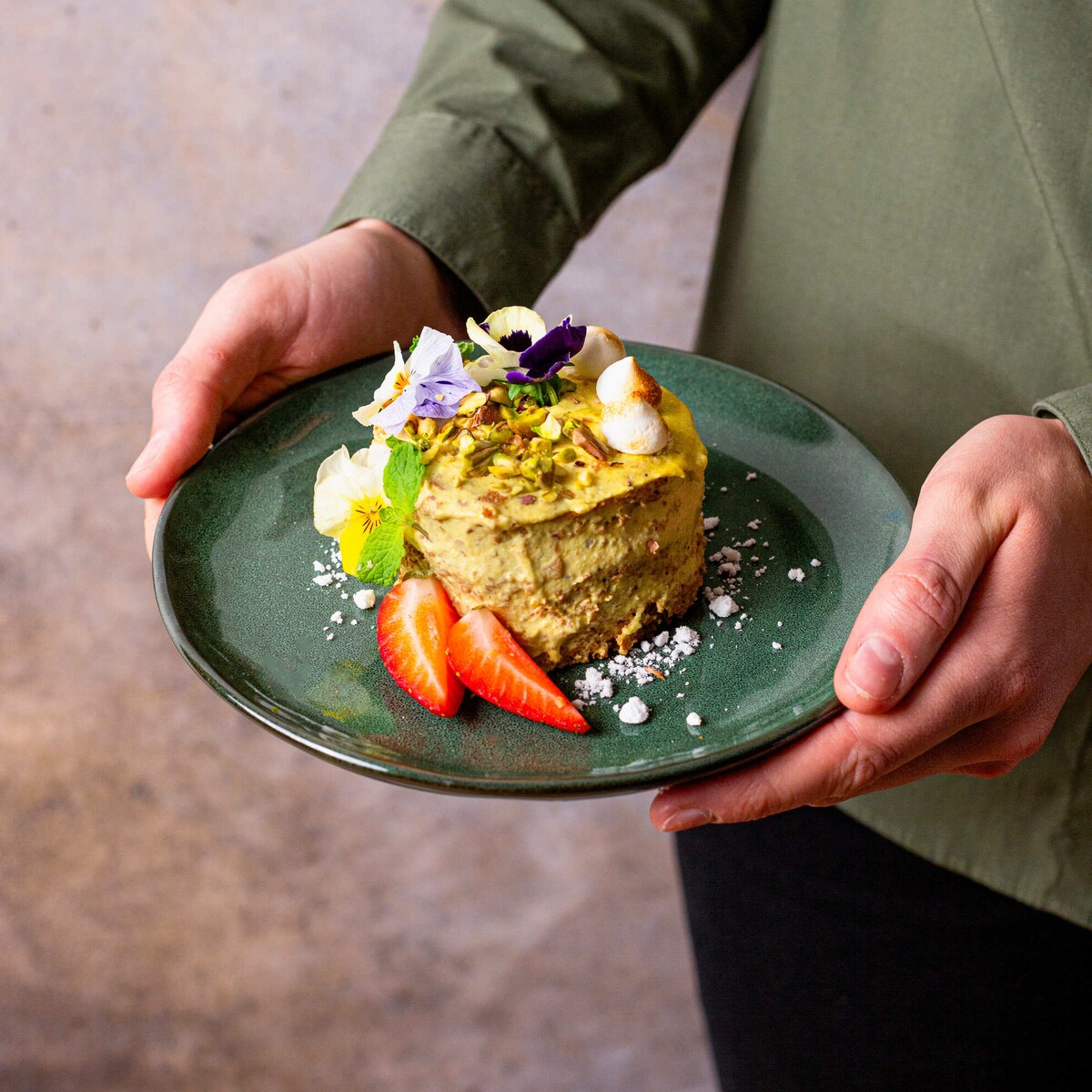 Serwis obiadowy Uminami zielony na 12 osób 36 szt. Nowoczesny Do zmywarki Komplet talerzy