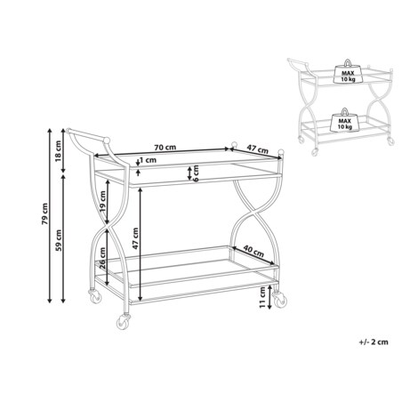 Metalowy wózek kuchenny 2-poziomowy z lustrzanym blatem złoty LARINO