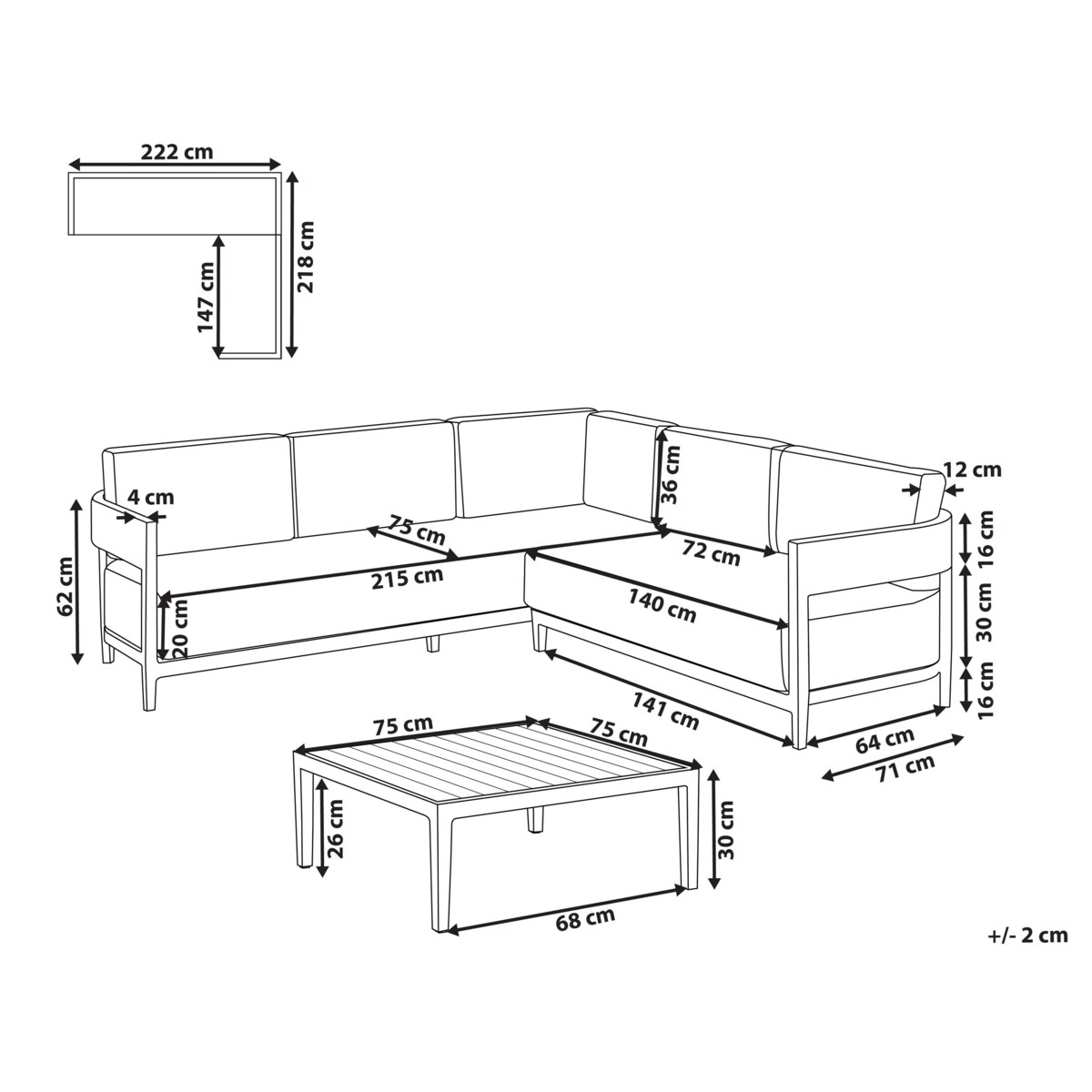 Narożnik ogrodowy ze stolikiem dla 5 osób SAMPIERI Lewostronny Metal Jasnobrązowy