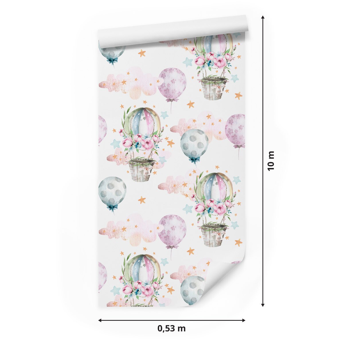 Tapeta dla dzieci balony kwiaty chmury gwiazdy