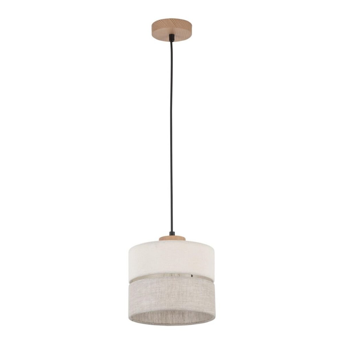 Lampa wisząca TK Lighting ECO 5770, szaro-beżowy abażur, drewno i czarny metal, regulowana wysokość, E27
