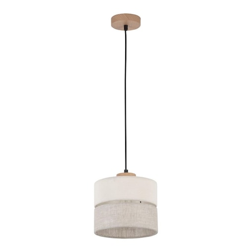 Lampa wisząca TK Lighting ECO 5770, szaro-beżowy abażur, drewno i czarny metal, regulowana wysokość, E27