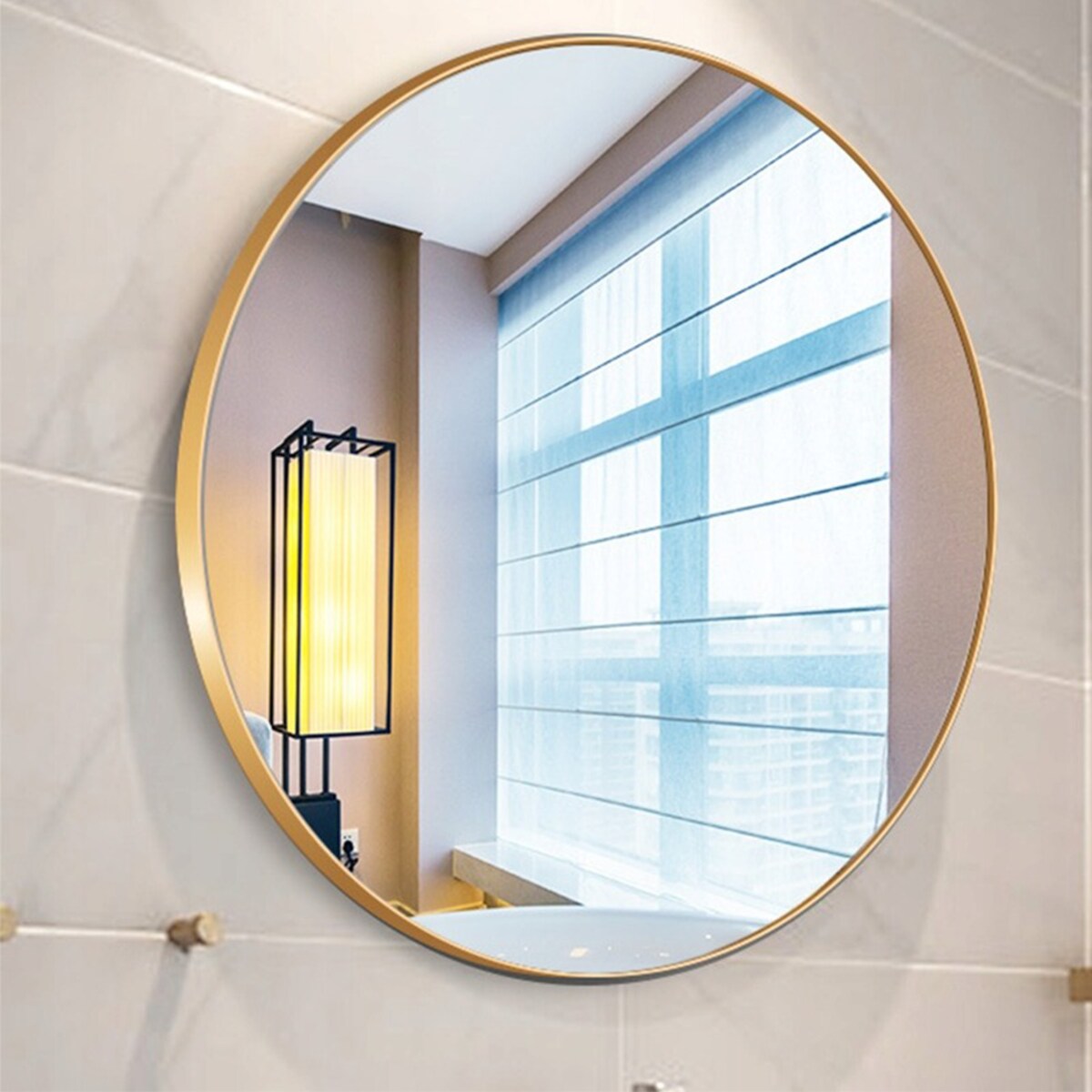 Duże lustro okrągłe industrialne łazienkowe salon sypialnia złote 60cm