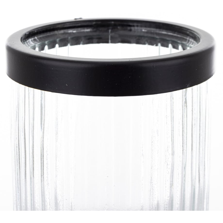 Świecznik szklany z czarnym metalem 22 cm