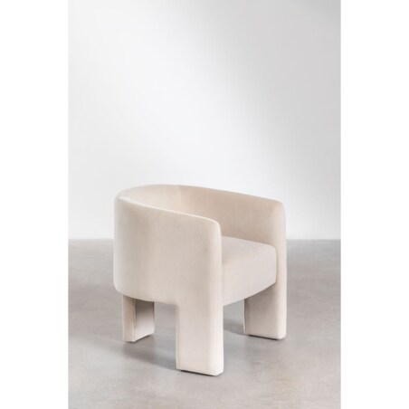 Fotel aksamitny na trzech nogach Maupiti kremowy