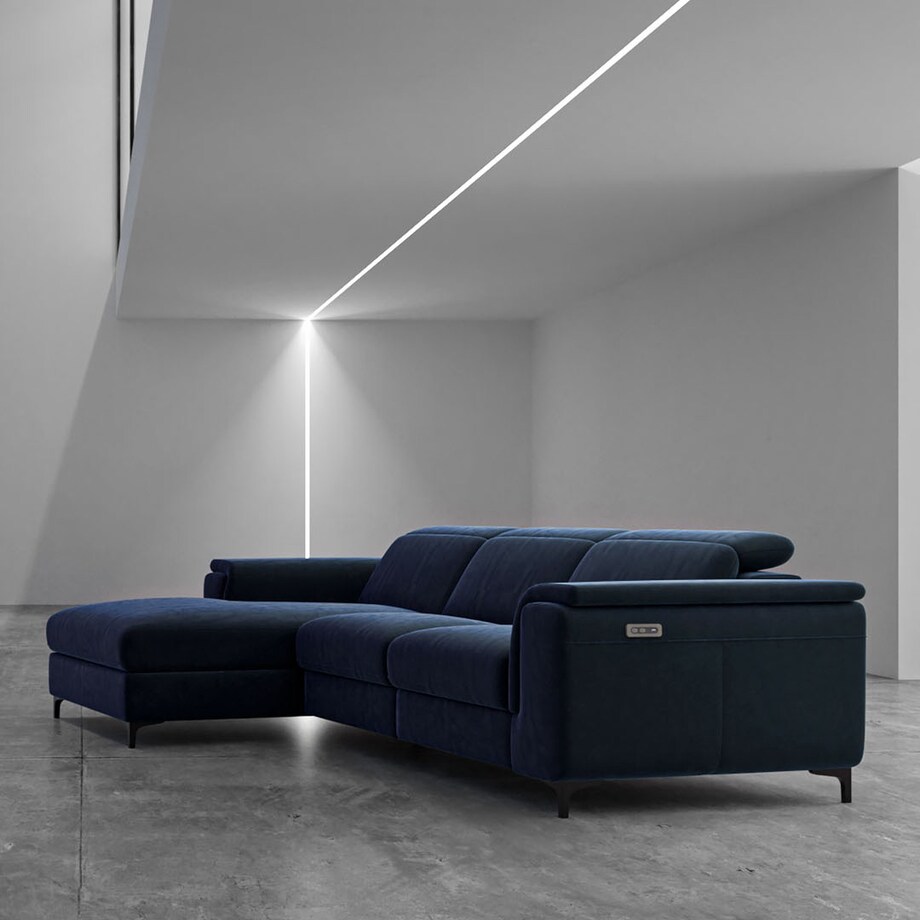 Sofa narożna Brito granatowa z funkcją relaksu