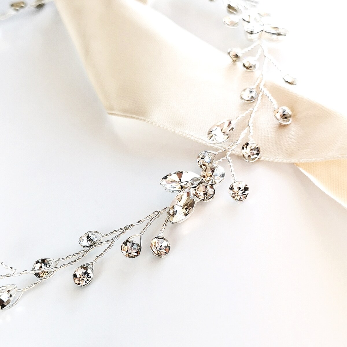 Srebrna GAŁĄZKA ślubna cyrkonie glam błyszcząca ozdoba do włosów