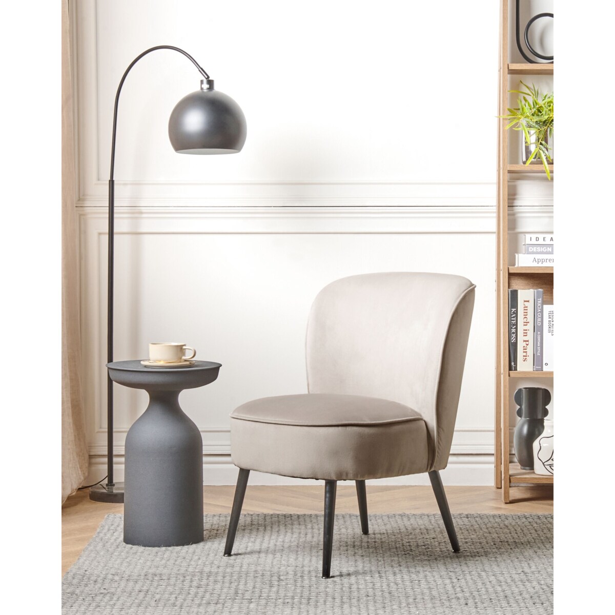 Fotel welurowy beżowoszary VOSS