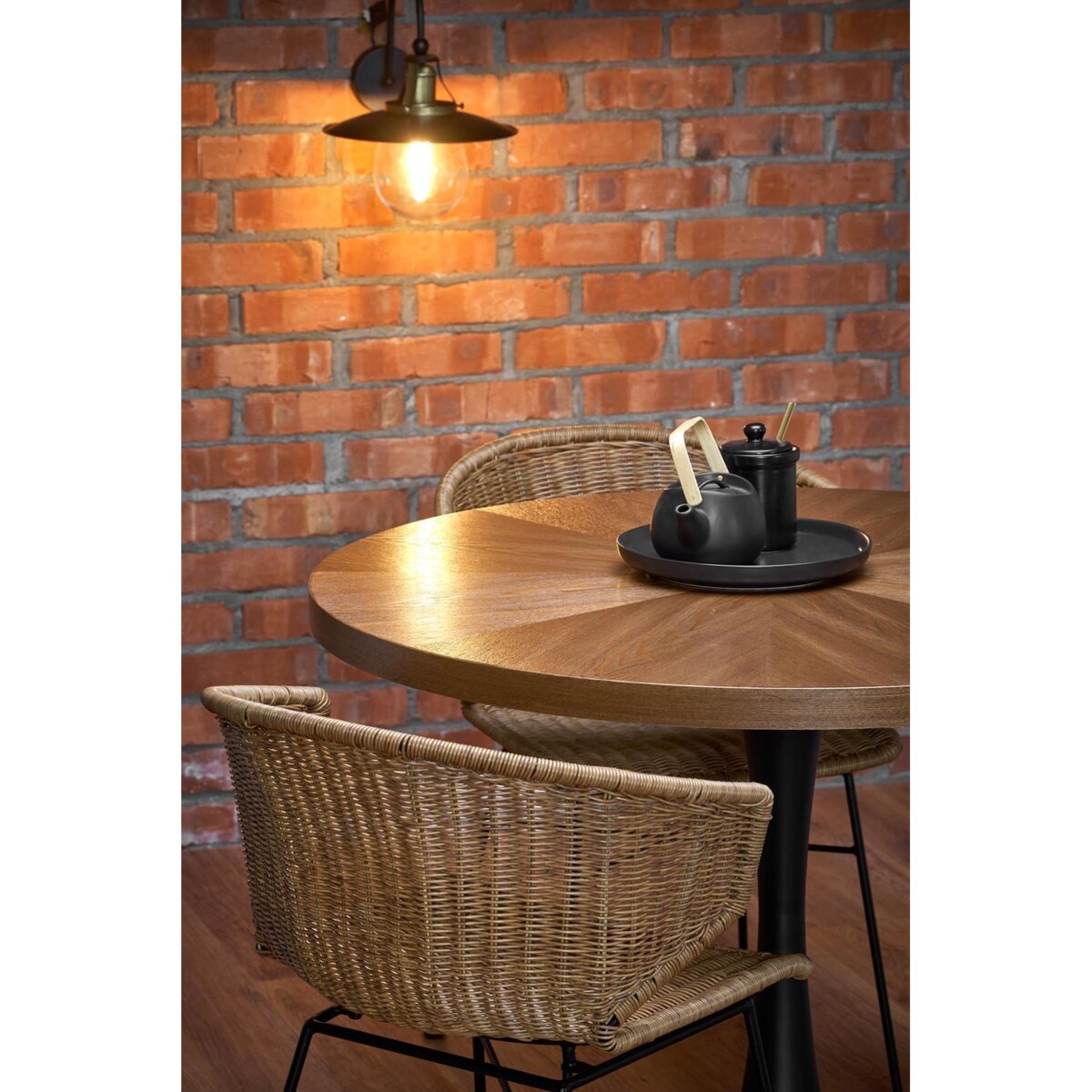 STÓŁ OKRĄGŁY Carmelia dla 4 osób 100 cm ORZECH | CZARNY