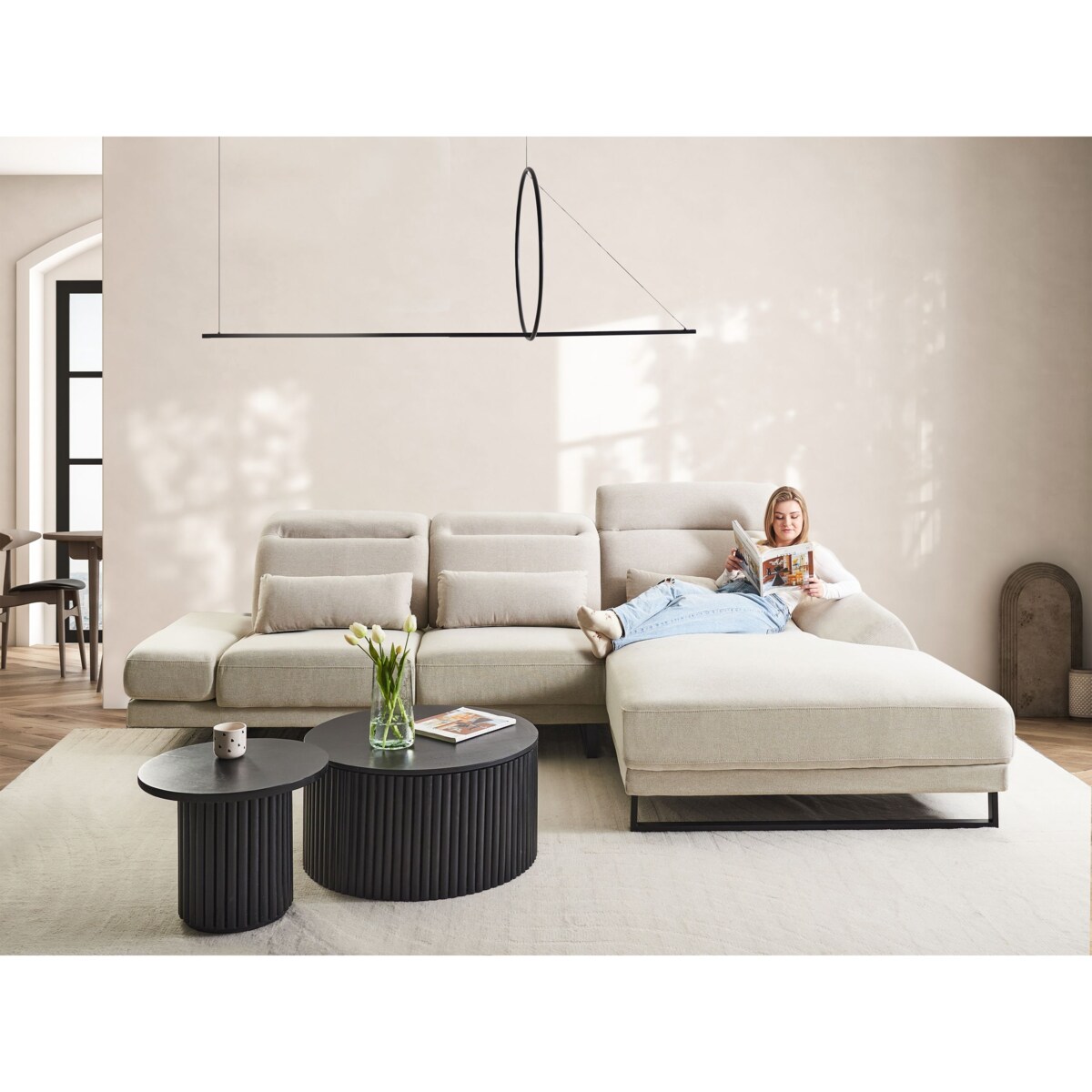 Narożnik IKAST Beżowy dla 4 osób Lewostronny