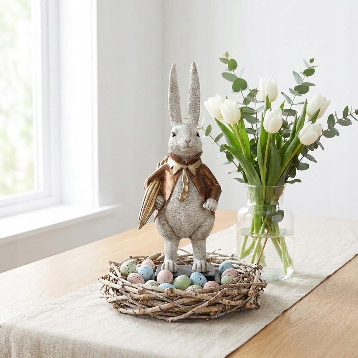 ZAJĄC WIELKANOCNY FIGURKA KRÓLIK ZAJĄCZEK RETRO WE FRAKU DEKORACYJNA 40cm
