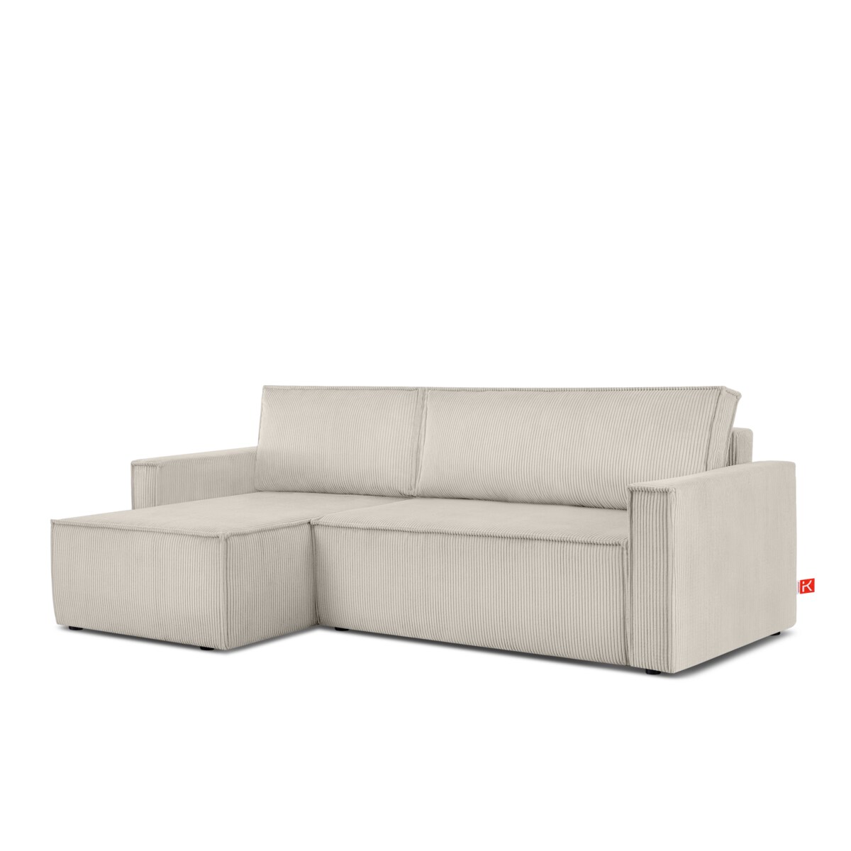 KONSIMO NAPI Duży rozkładany narożnik wykonany ze sztruksu w kolorze kremowym, prawy/lewy