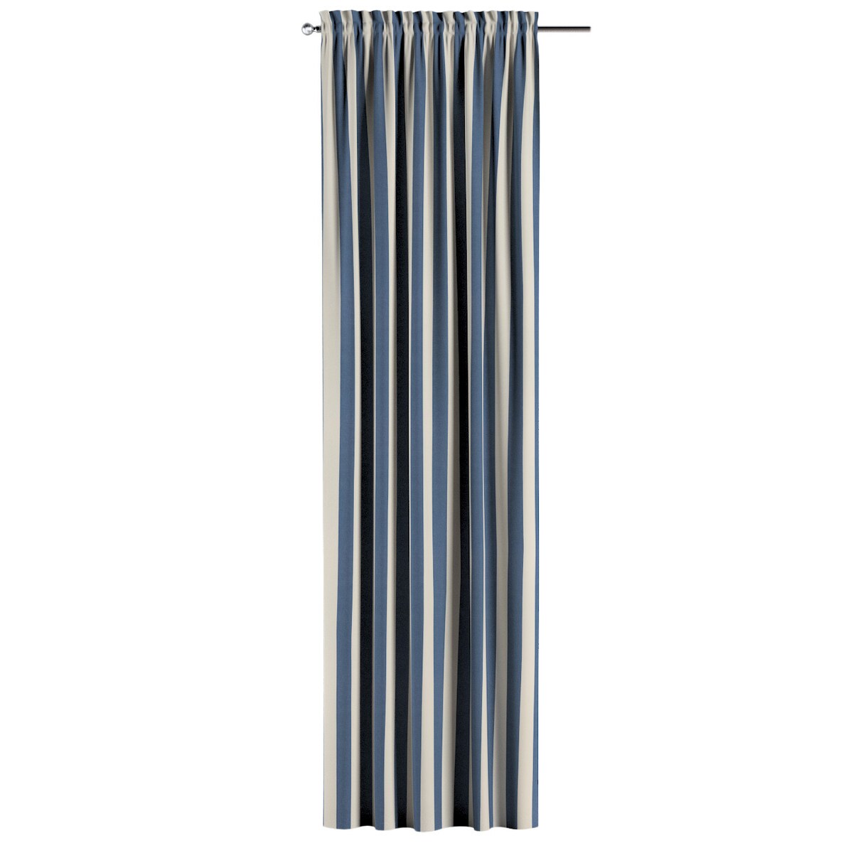 Zasłona na kanale z grzywką 1 szt. 130x245 niebiesko-białe pionowe pasy (5,5cm)