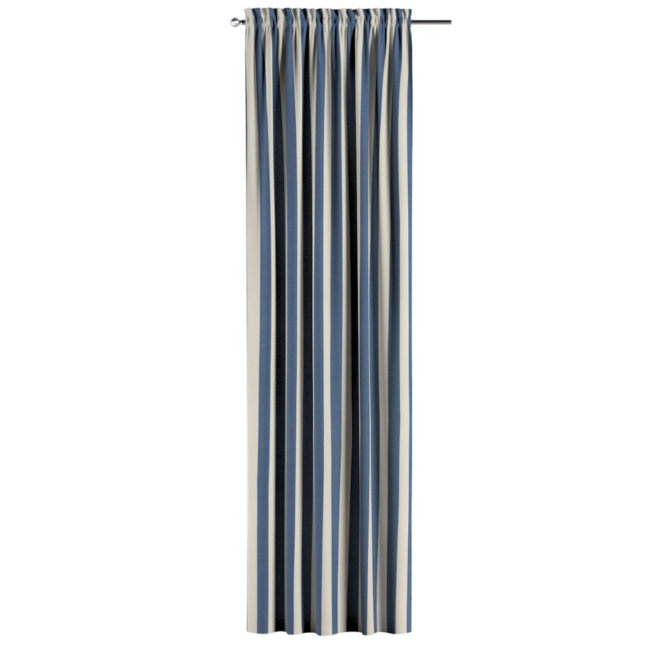 Zasłona na kanale z grzywką 1 szt. 130x245 niebiesko-białe pionowe pasy (5,5cm)