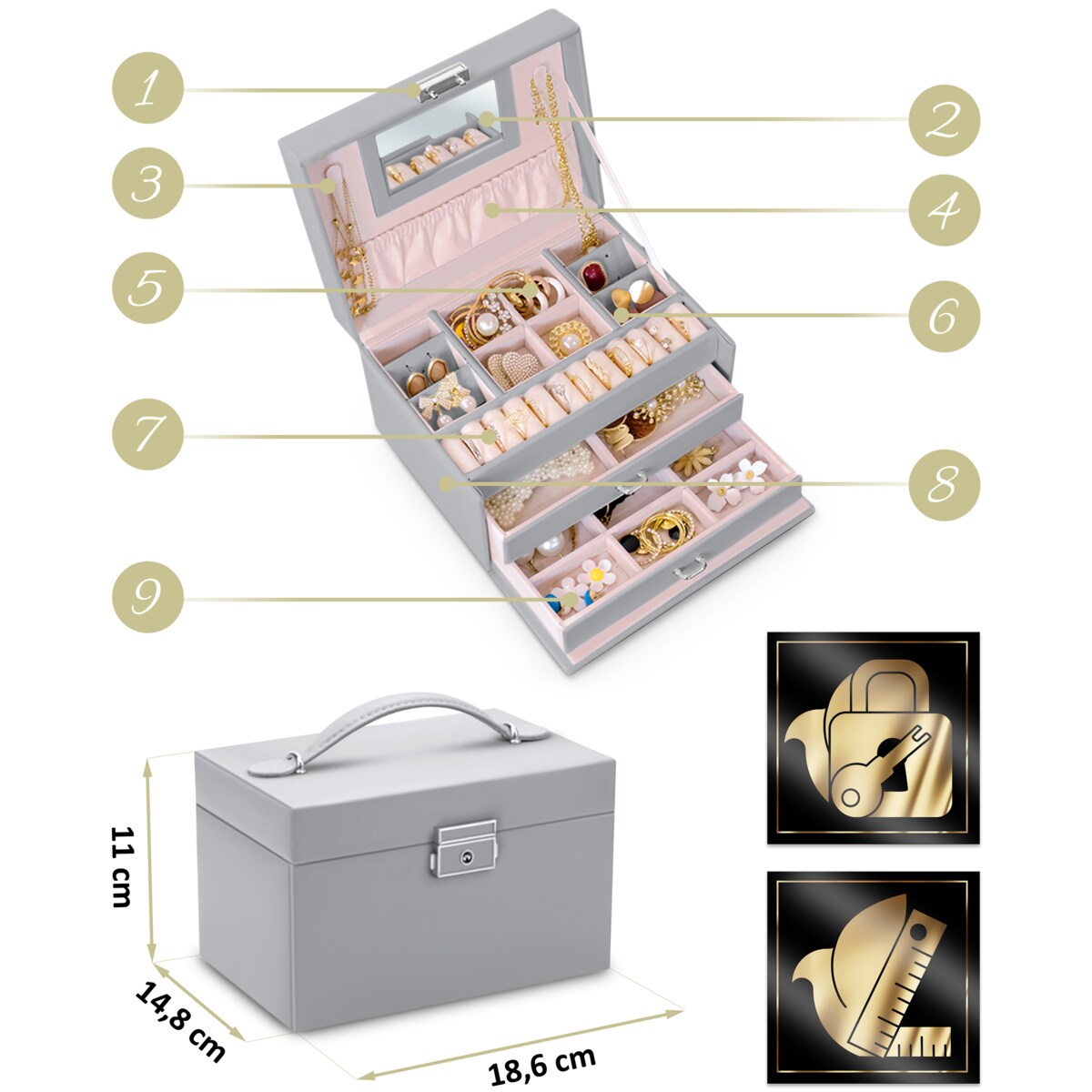 Pudełko szkatułka na biżuterię szare Massido