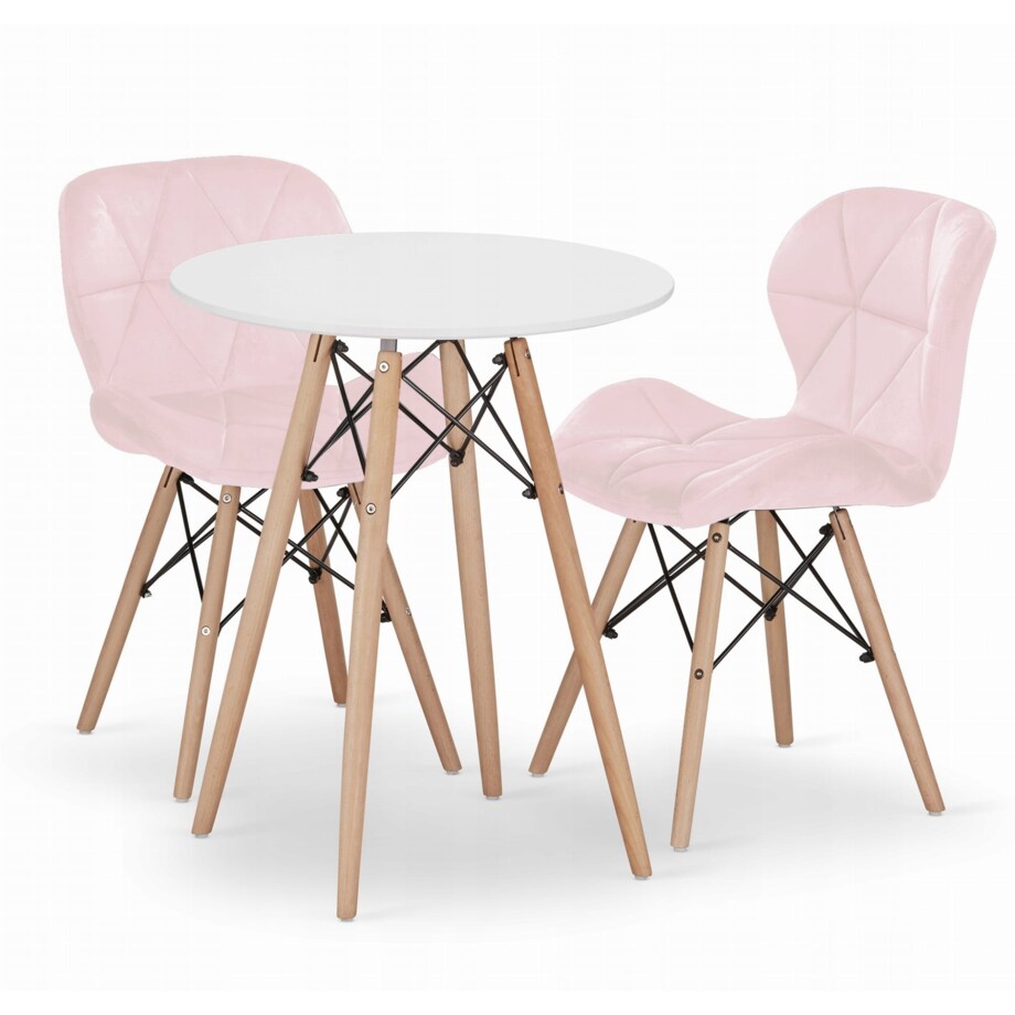 Zestaw Stół+ 2 Krzesła Różowe Do Jadalni Kuchni Salonu Biura Okrągły Biały