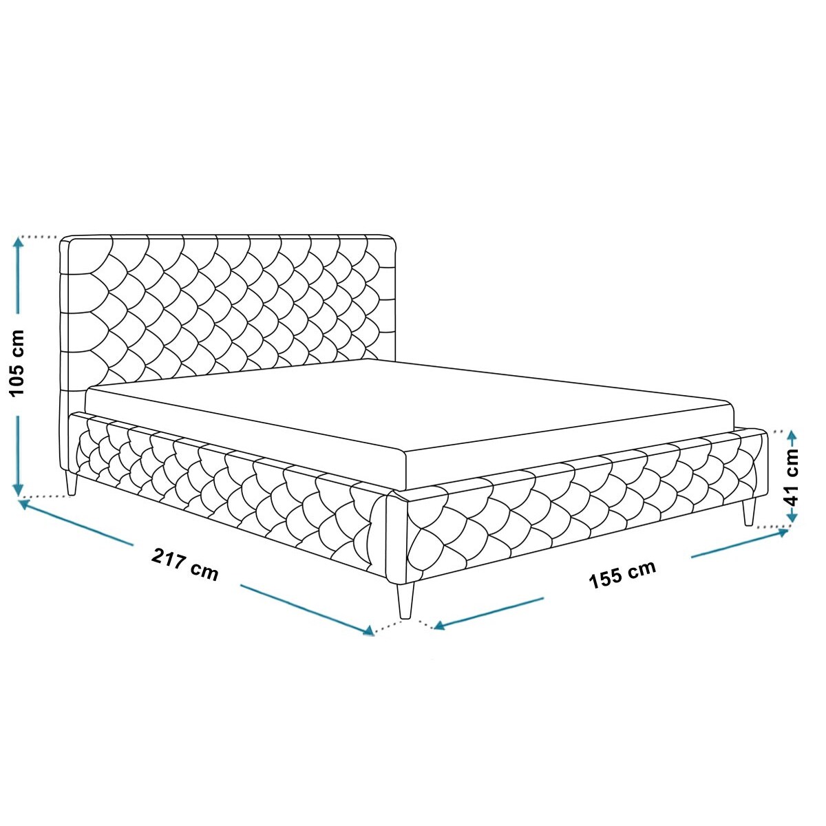 Łóżko tapicerowane 140x200 LUXO 5 drewniane nogi, tkanina Jasmine 90- szare