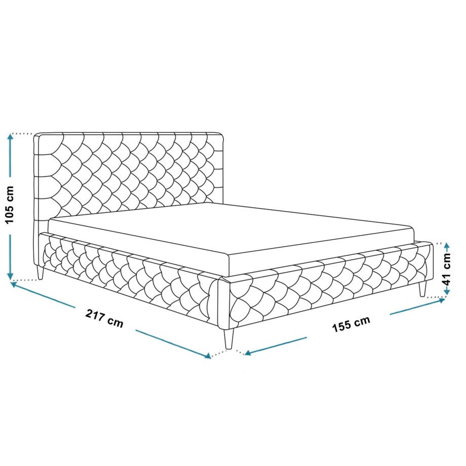 Łóżko tapicerowane 140x200 LUXO 5 drewniane nogi, tkanina Jasmine 90- szare