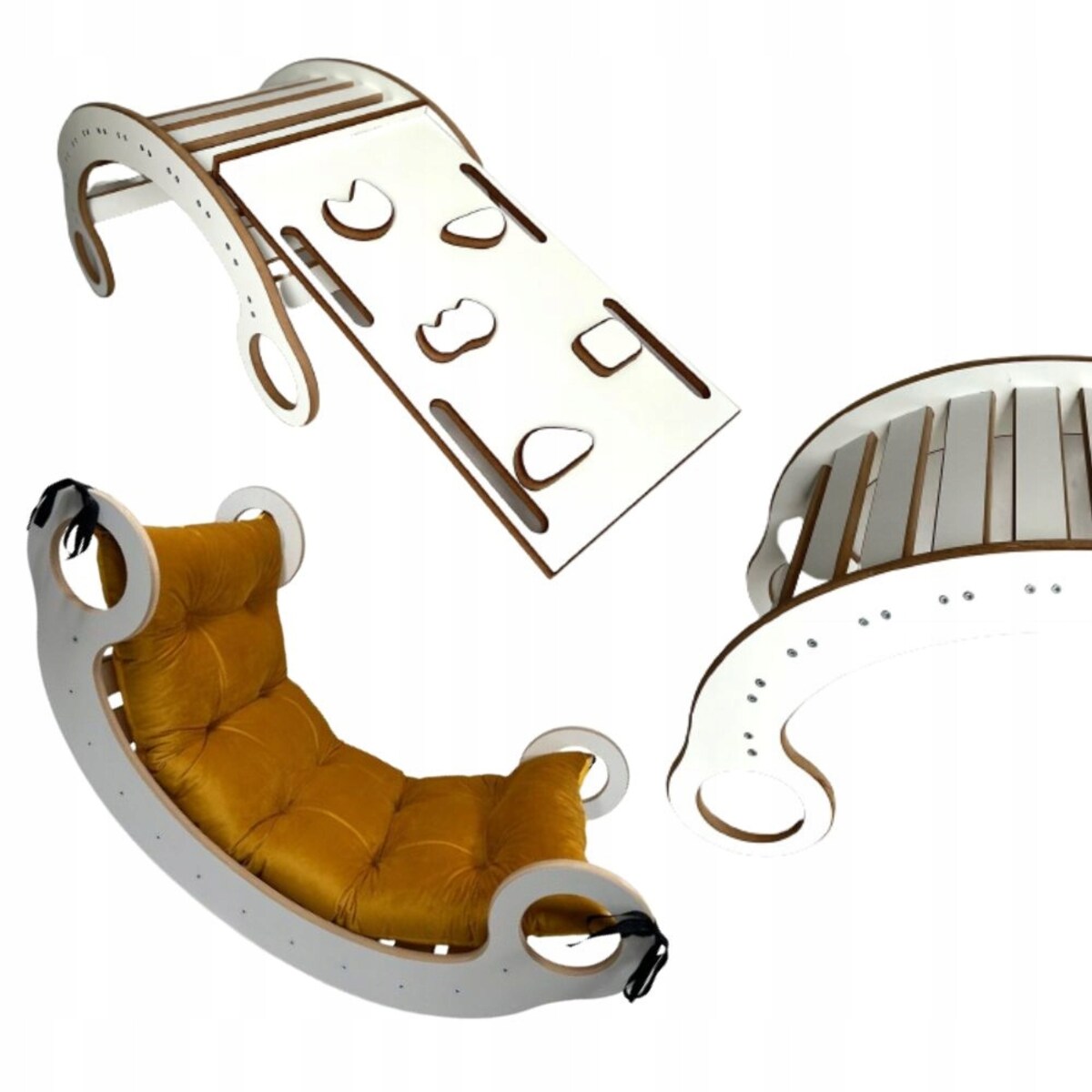 Drewniany Bujak Montessori dla dzieci + Poduszka K +Ścianka +Zjeżdżalnia CE