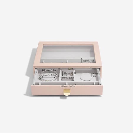 Szkatułka na charmsy Stackers classic różowa z szufladą i szklaną pokrywką