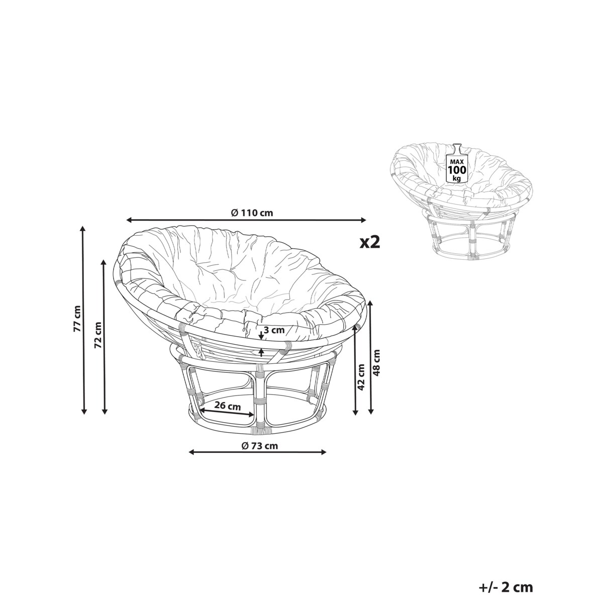 Krzesło ogrodowe Zestaw 2 Rattan Jasnobeżowy SALVO