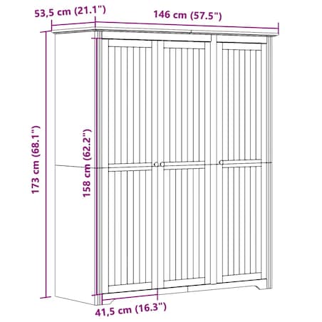 vidaXL Szafa BODO, biało-brązowa, 146x53,5x173 cm, lite drewno sosnowe