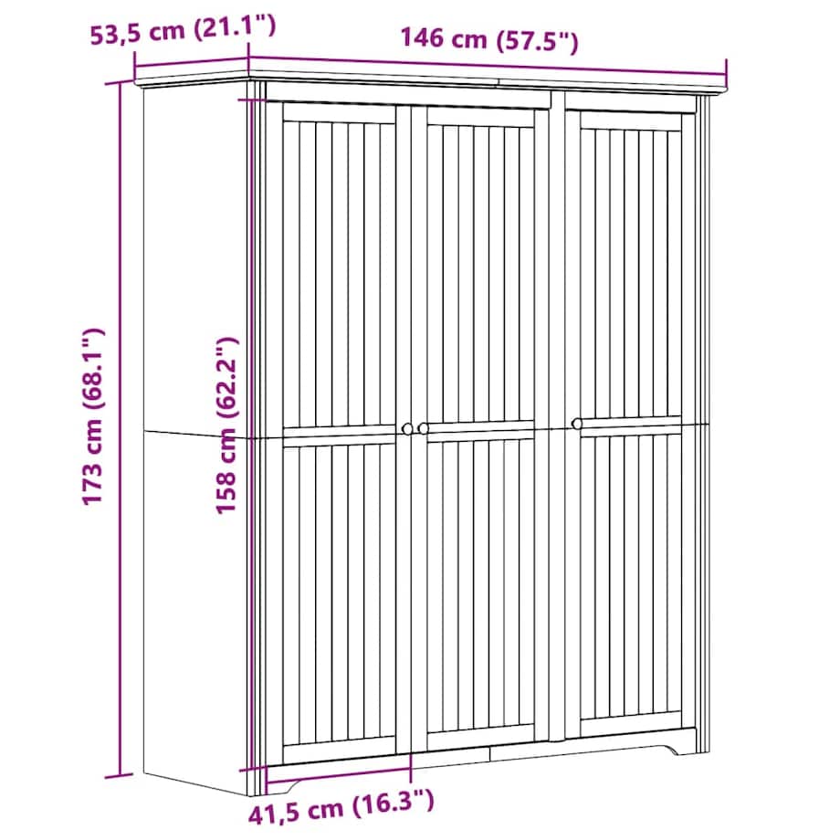 vidaXL Szafa BODO, biało-brązowa, 146x53,5x173 cm, lite drewno sosnowe
