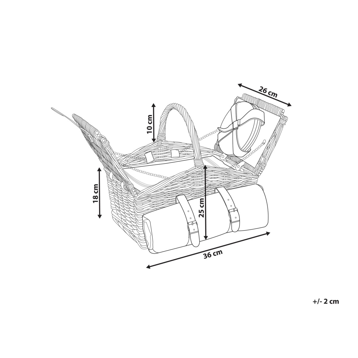 Kosz piknikowy z wikliny dla 4 osób naturalny z szarym CANELE