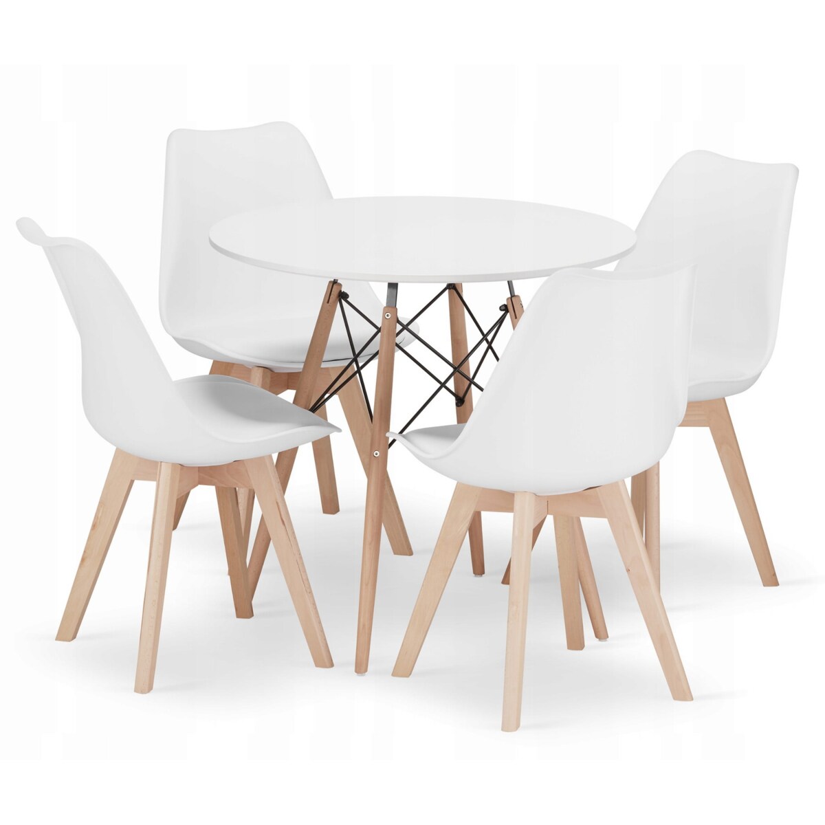 Zestaw Stół Do Jadalni Kuchni Salonu Biura Okrągły Todi 80 Cm Biały + 4 Krzesła Mark Białe