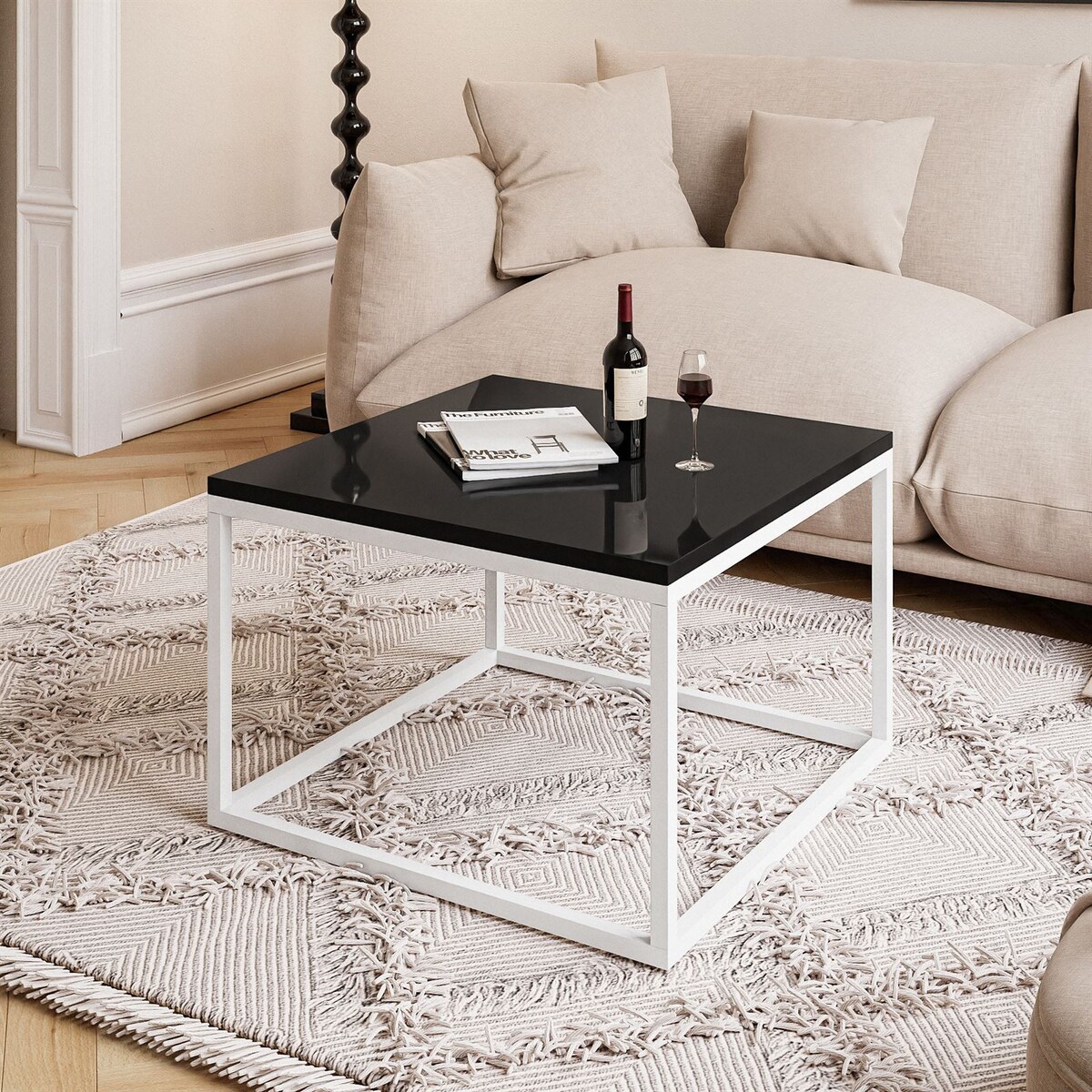 Stolik kawowy YOSHI 60 cm biały czarny połysk