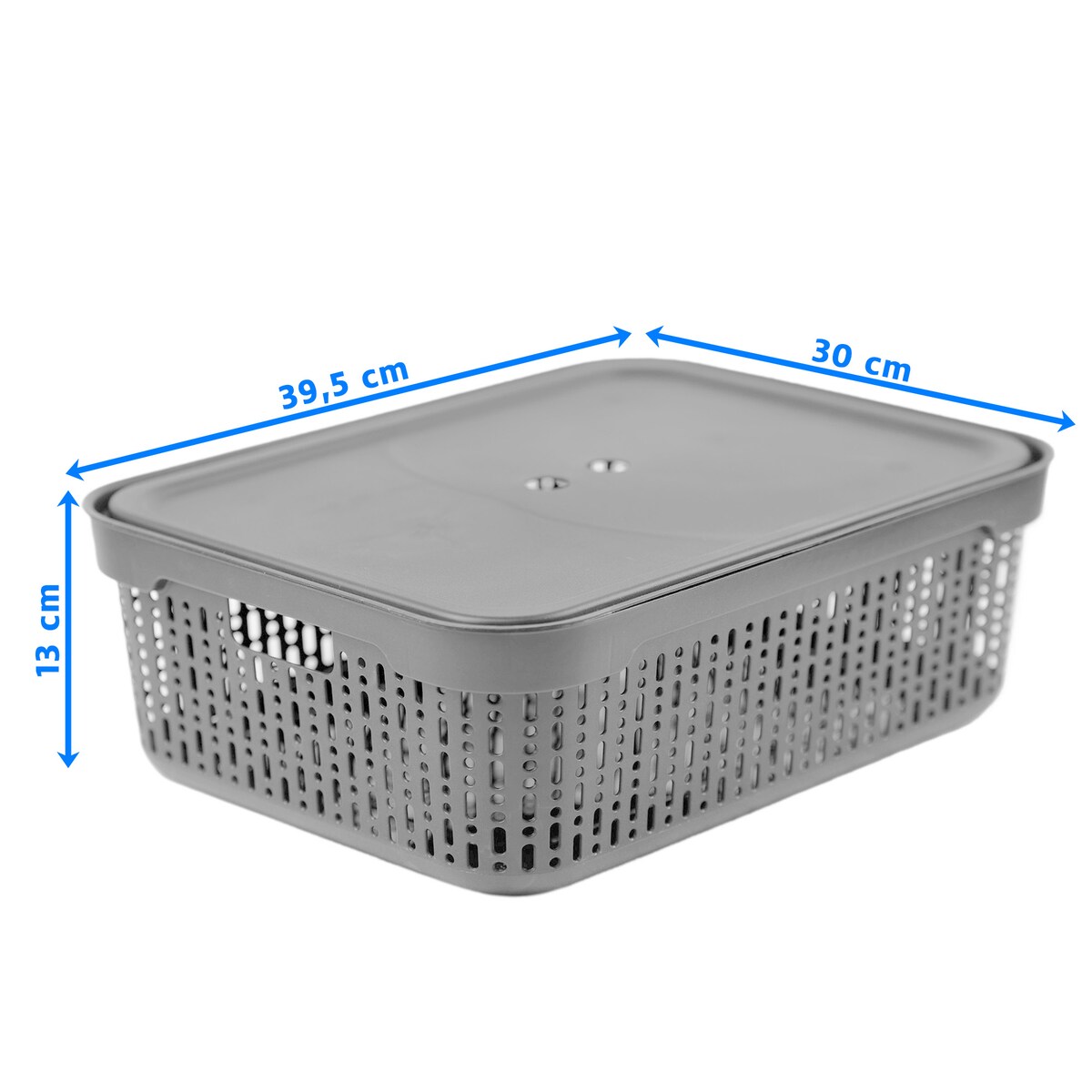 Koszyk Koszyczek Ażurowy XL Plastikowy Na Kosmetyki Do Łazienki Pojemnik Z Pokrywką Zamykany Z Dziurkami Jasnoszary