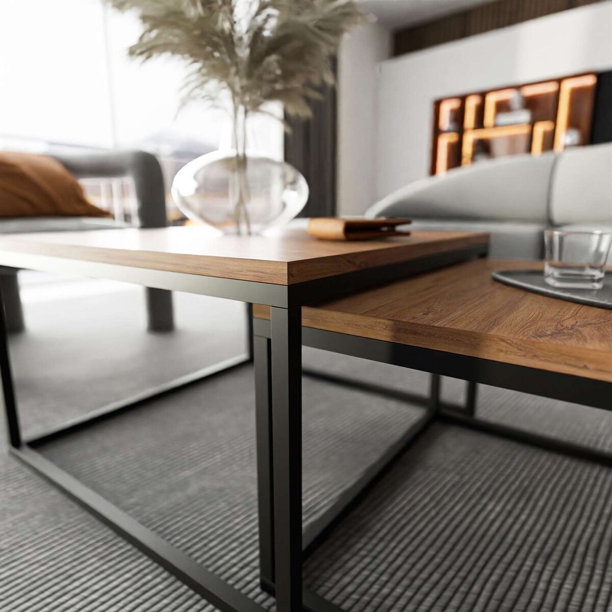 Stolik kawowy ława YOSHI 2w1 czarny dąb stirling 40/46 cm