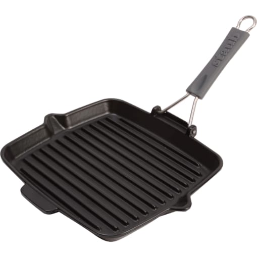 Kwadratowa patelnia żeliwna grillowa Staub - 24 cm, Czarny