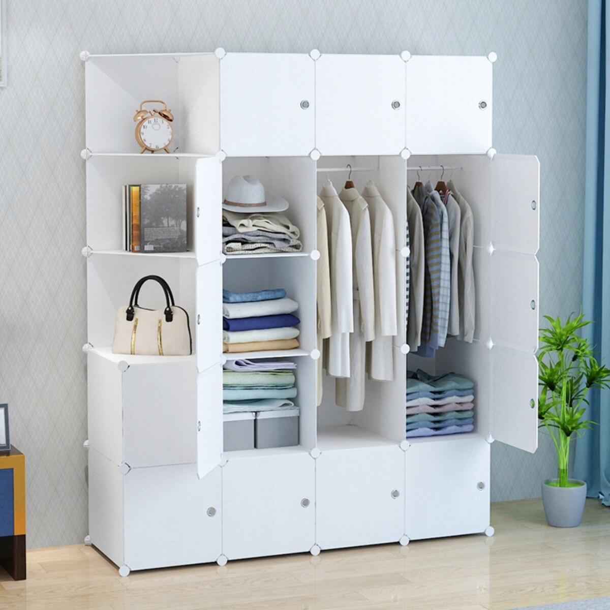 Modułowa Biała Szafa Garderoba Wieszak Na Ubrania Szafka Xxl Półki Drążek