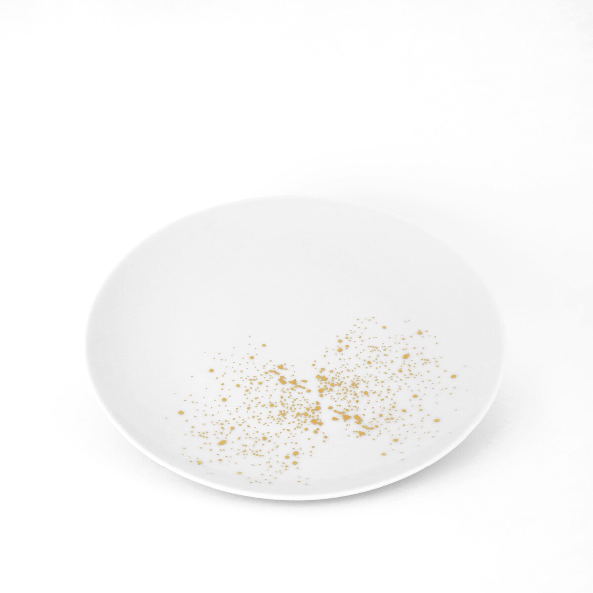 Biały talerz porcelanowy obiadowy 24 cm - motyw nakrapiania złotem dla gospodyni domu na parapetówkę