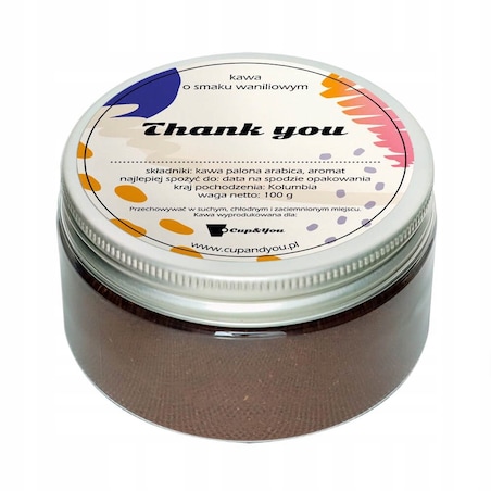 Zestaw prezentowy box "THANK YOU" z kawami smakowymi kubkiem i czekoladą z bakaliami - podziękowanie prezent upominek dla kobiety faceta niej niego
