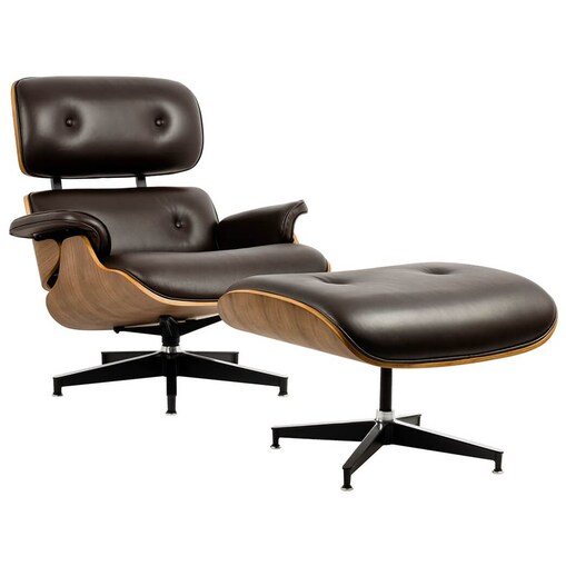 Obrotowy fotel Lounge KH1501100150 brązowy do salonu z podnóżkiem, King Home