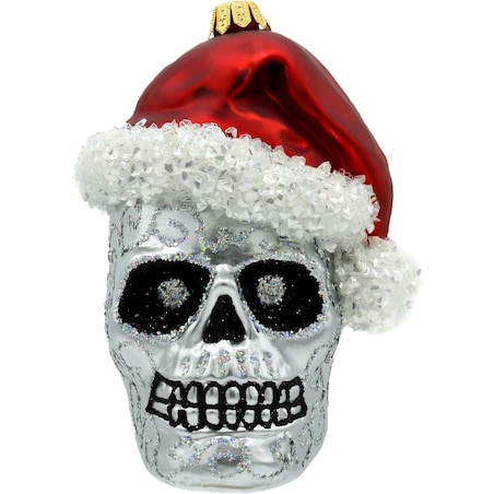 Bombka choinkowa - srebrna w czapce Świętego Mikołaja