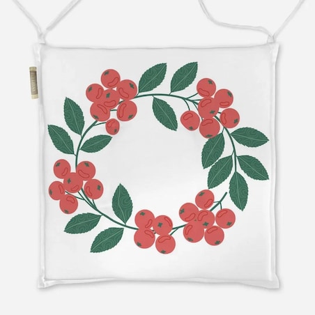 Poduszka świąteczna na krzesło - jarzębinowy wieniec